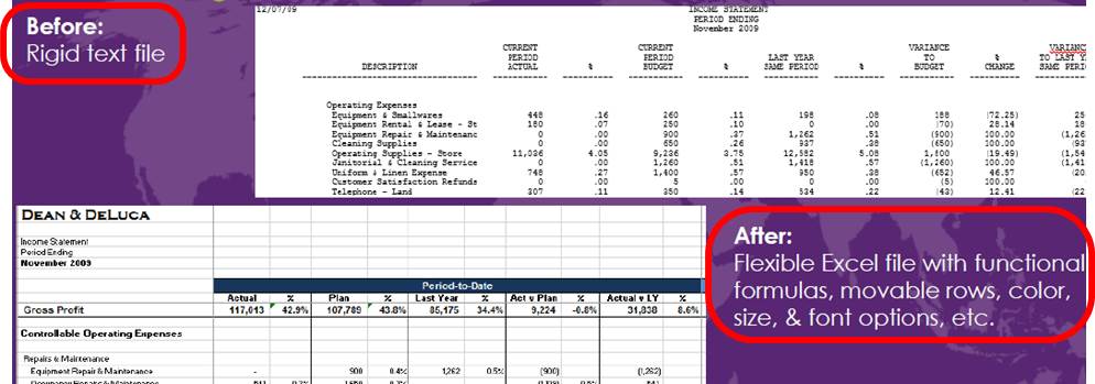 Global Software slide showing Spreadsheet Server features